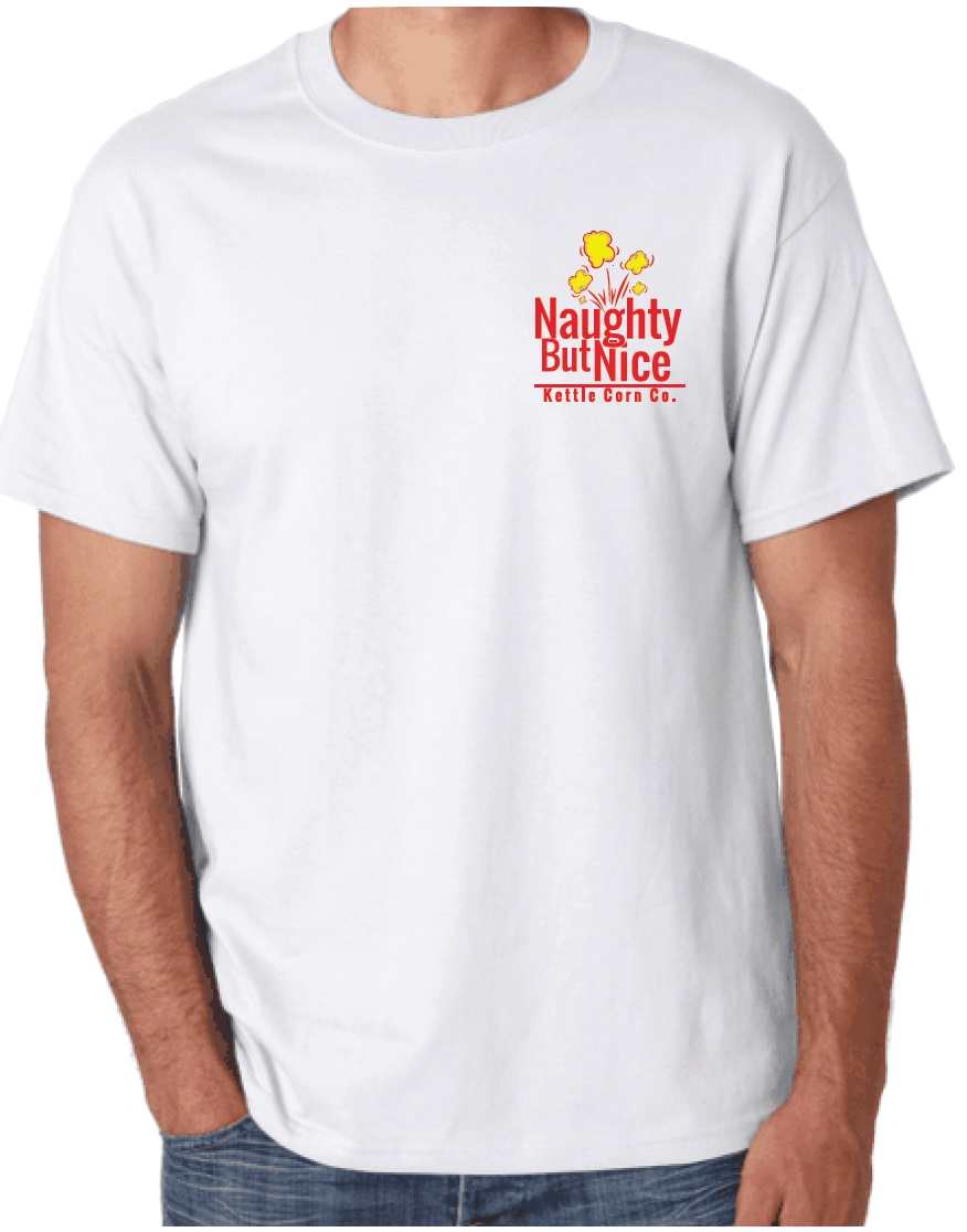 Download We Be Poppin' White T-Shirt - Naughty But Nice Kettle Corn